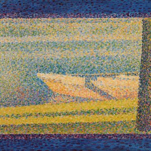 乔治·修拉点彩画作品《停泊的船和树 》