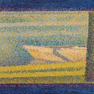 乔治·修拉点彩画作品《停泊的船和树 》