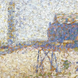 修拉点彩画风景作品《敬老院和灯塔》