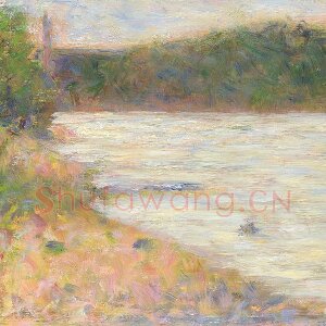 新印象派修拉油画风景《河岸》