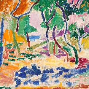 马蒂斯油画风景《科利乌尔附近的风景,生活的欢乐习作》