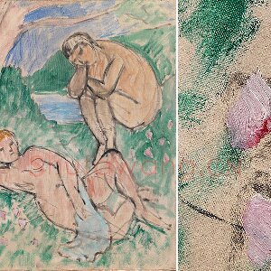马蒂斯油画作品《浴者，仙女与牧神》