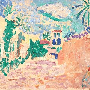 马蒂斯油画风景《阿尔及利亚比斯克拉的街道》
