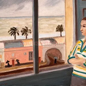 马蒂斯作品《眺望大海的年轻女子，暴风雨天气》