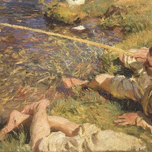 萨金特印象派风格油画作品《钓鱼的男人》