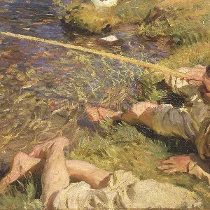 萨金特印象派风格油画作品《钓鱼的男人》